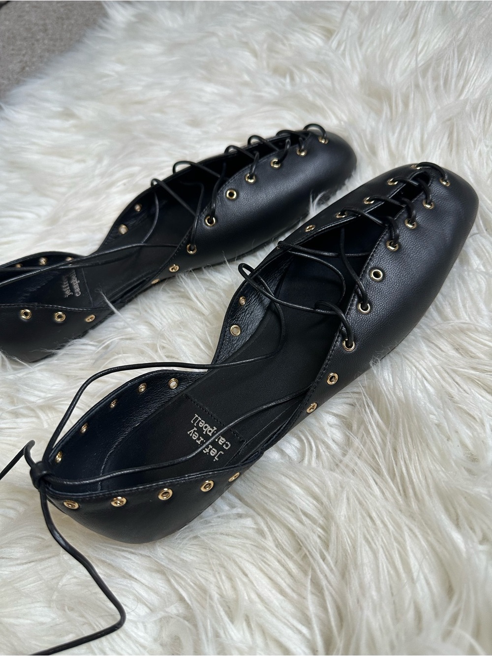 Jeffrey Campbell Black Lace-Up Ankle Wrap Square Toe Ballet Flats - Picture 7 of 11